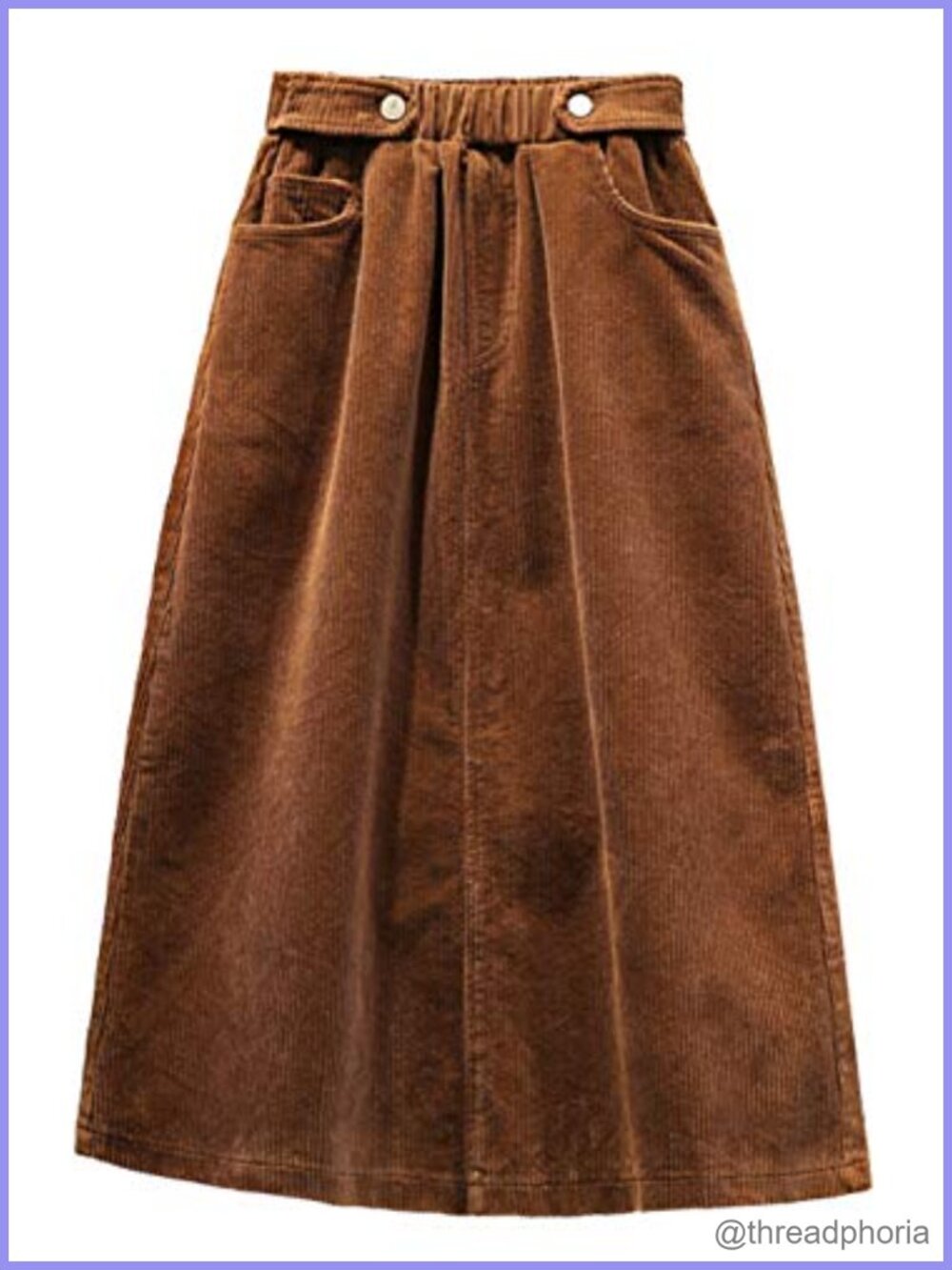 Corduroy Elastic Waist A-Line Midi Skirt with Pockets